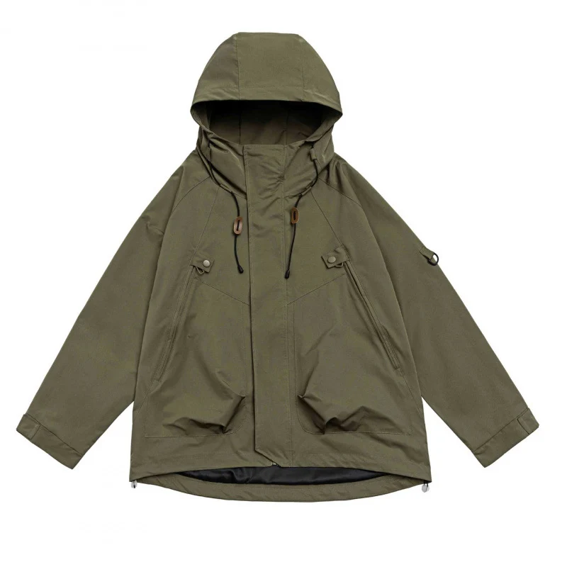 Unisex Oversize-Utility-Parka mit Kapuze, verdeckter Frontleiste und Multifunktions-Taschen Drune