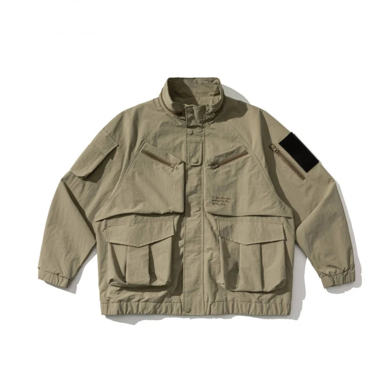 Unisex Oversize-Utility-Jacke mit Multifunktionstaschen, hohem Stehkragen und elastischem Saum Drune