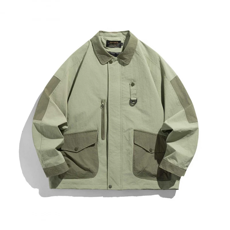 Unisex Oversize Utility-Fieldjacke mit aufgesetzten Taschen, Kontrastpaneelen und versteckter Reißverschlussleiste Drune