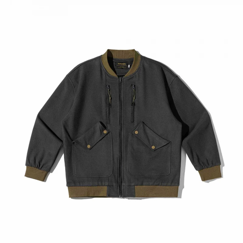 Unisex Oversize-Utilitaristische Bomberjacke mit aufgesetzten Klappentaschen, vertikalen Reißverschlüssen und gerippten Abschlüssen Drune
