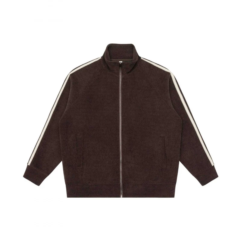Unisex Oversize-Teddyfleece-Zippjacke mit Stehkragen und Kontraststreifen Drune
