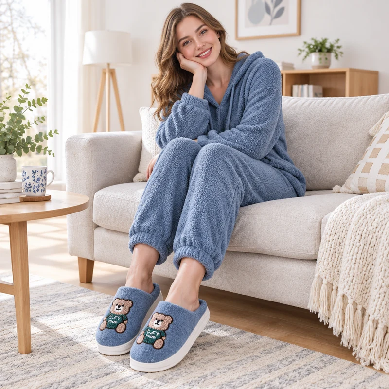 Genießen Sie höchsten Komfort mit den Wollpantoffeln mit Cartoon-Bärenmotiv für Damen
