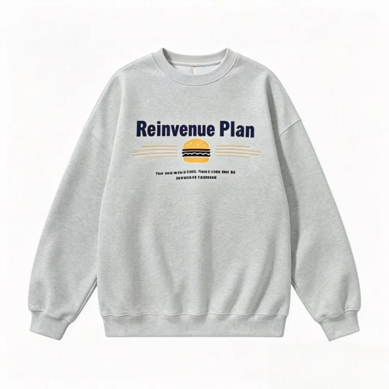 Unisex Oversize-Sweatshirt mit Retro-Burger-Print, Rundhalsausschnitt und gerippten Bündchen Drune