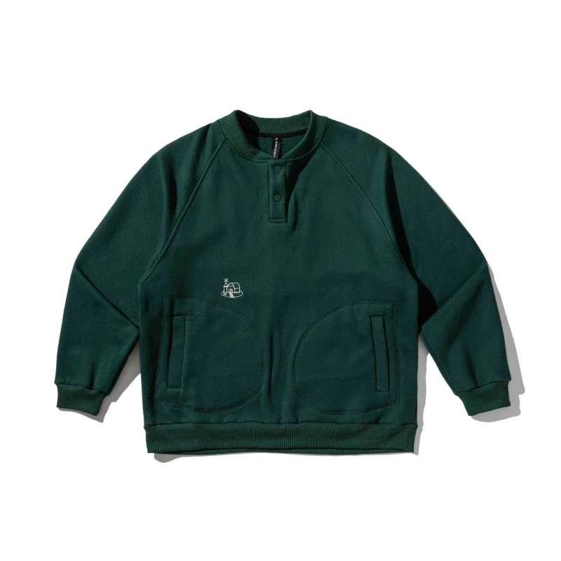 Unisex Oversize-Sweatshirt mit Henley-Knopfleiste, Raglanärmeln und runden Eingrifftaschen Drune