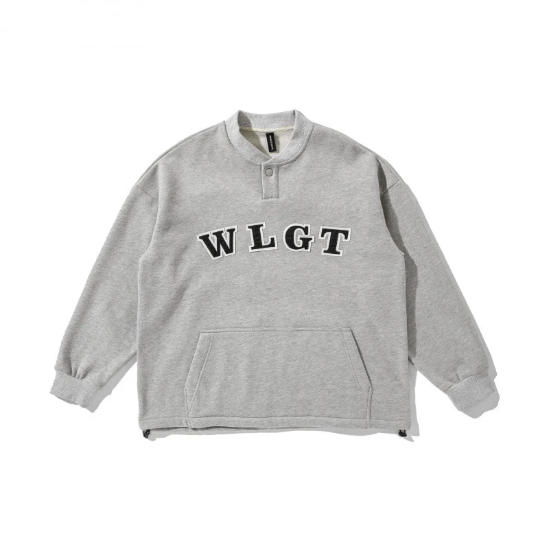 Unisex Oversize-Sweatshirt mit Henley-Knopfleiste, Kängurutasche und Tunnelzugsaum Drune